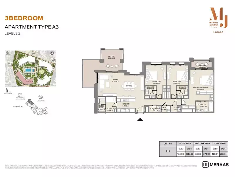 Lamaa Mjl Building 2 - Type A3 - Unit 211, 3 beds