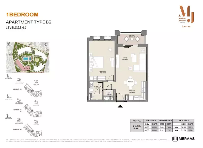 Lamaa Mjl Building 2 - Type B2 - Unit 213, 313, 413, 611, 1 bed
