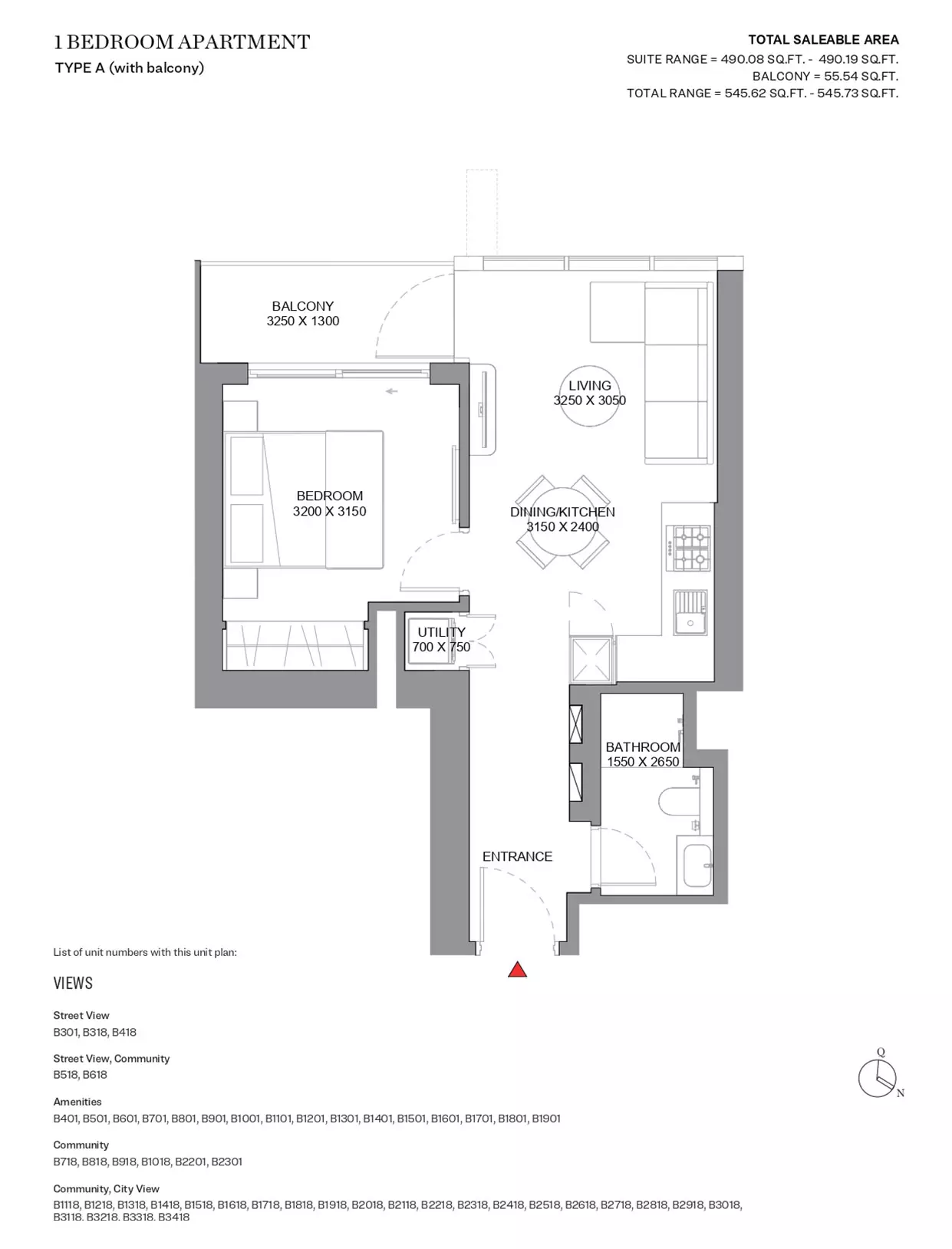 Sobha Orbis — 1BR floor plan
