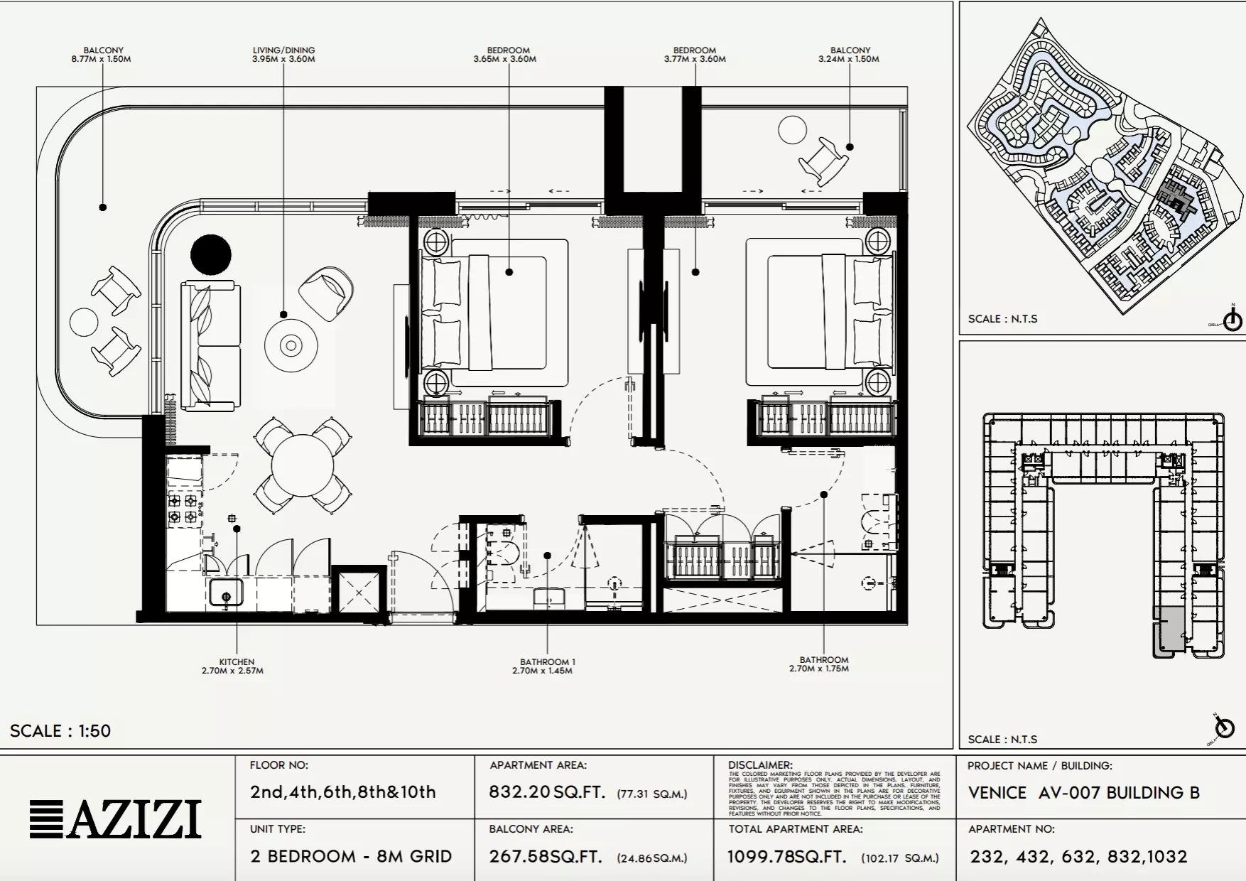 Azizi Venice 7 Type 232-Building B, 2 beds