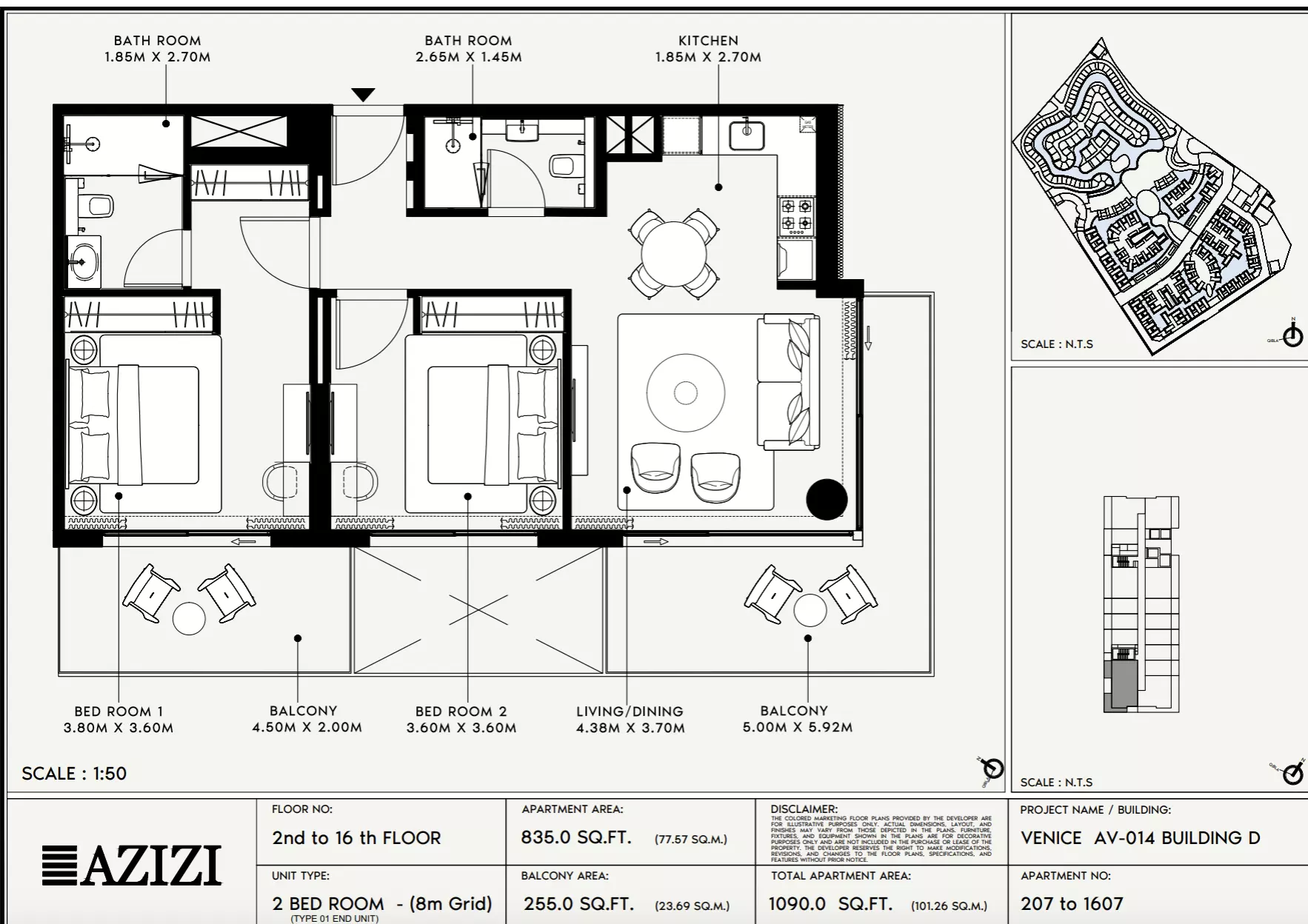 Azizi Venice 14 Type 207-Building D, 2 beds