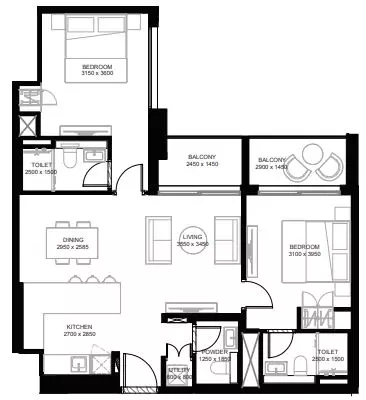 The Crest By Sobha Type C, 2 beds