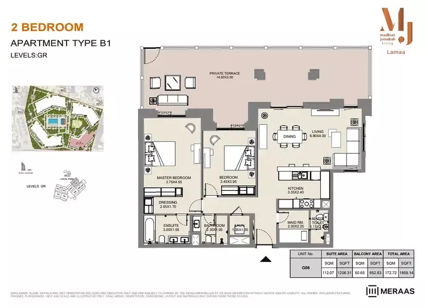 Lamaa Mjl Building 3 - Type B1 - Unit G08, 2 beds