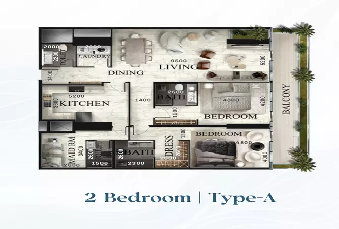 Radiant Elite Tower — 2BR floor plan