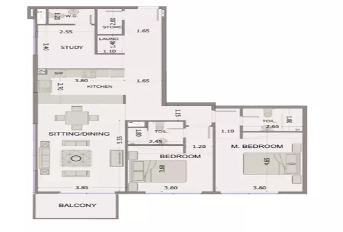 Sea View Residence Club House — 2BR floor plan
