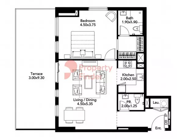 Midtown Noor — 1BR floor plan