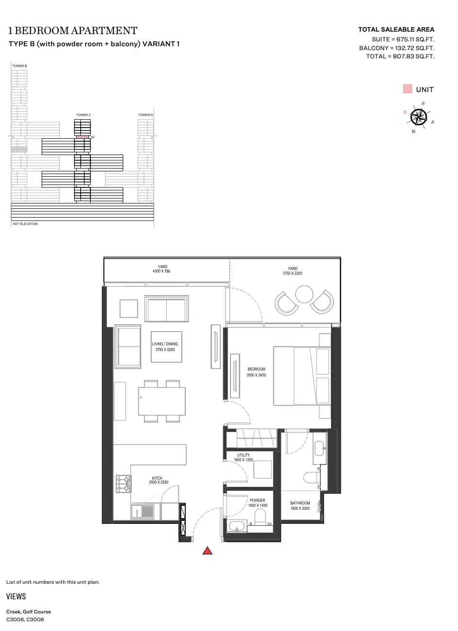 Sobha One Type B | Variant 1 Tower C, 1 bed