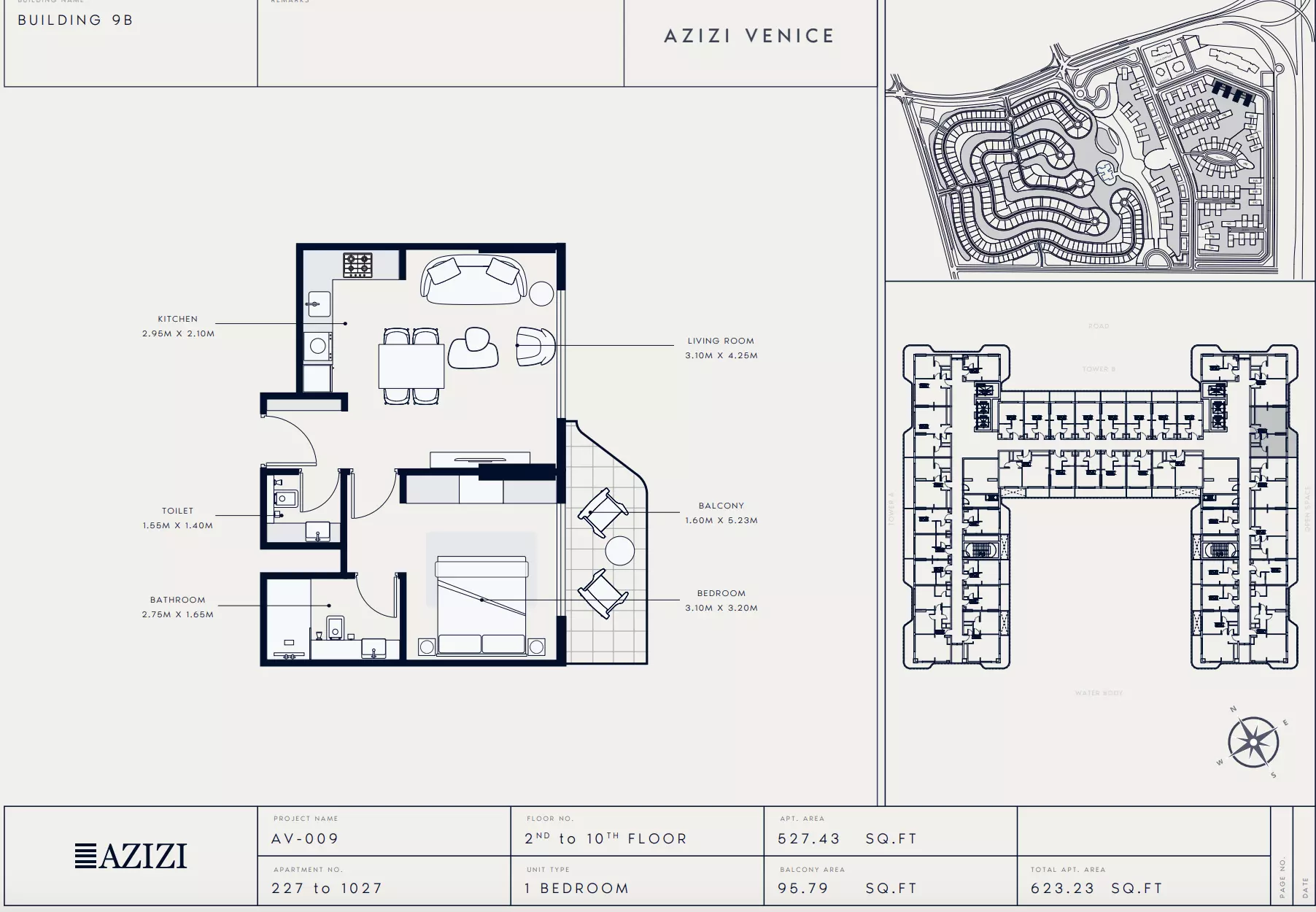 Azizi Venice 9 — 1BR floor plan