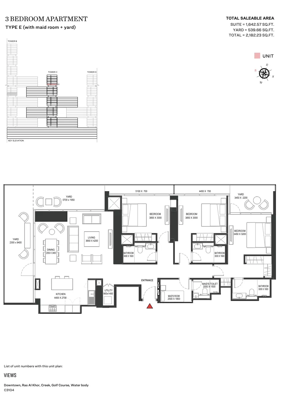 Sobha One Type E | Tower C, 3 beds