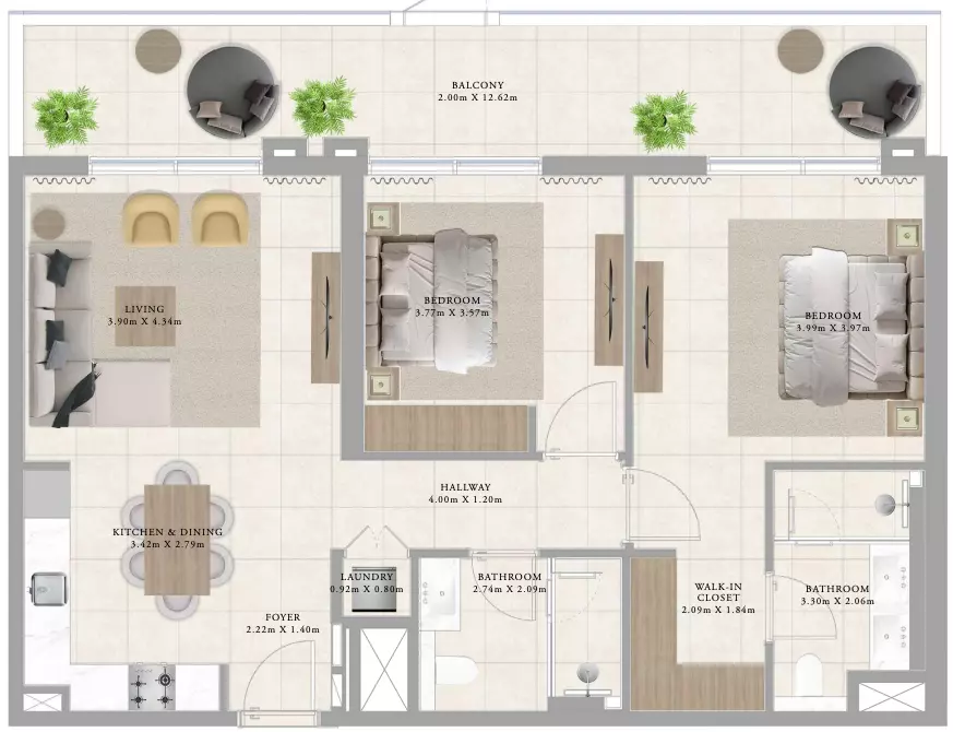 Greenside Residence Type 2 Building C - 2, 2 beds