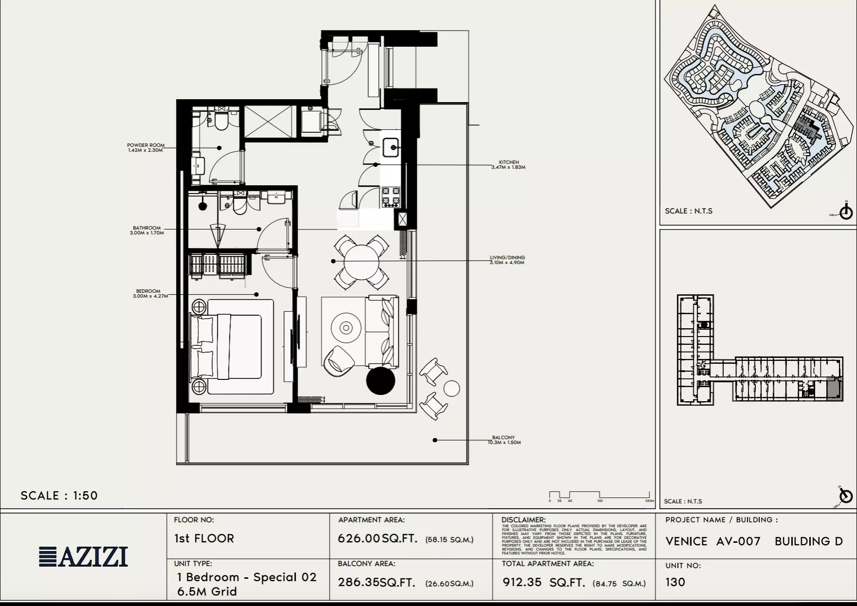 Azizi Venice 7 Type 130-Building D, 1 bed