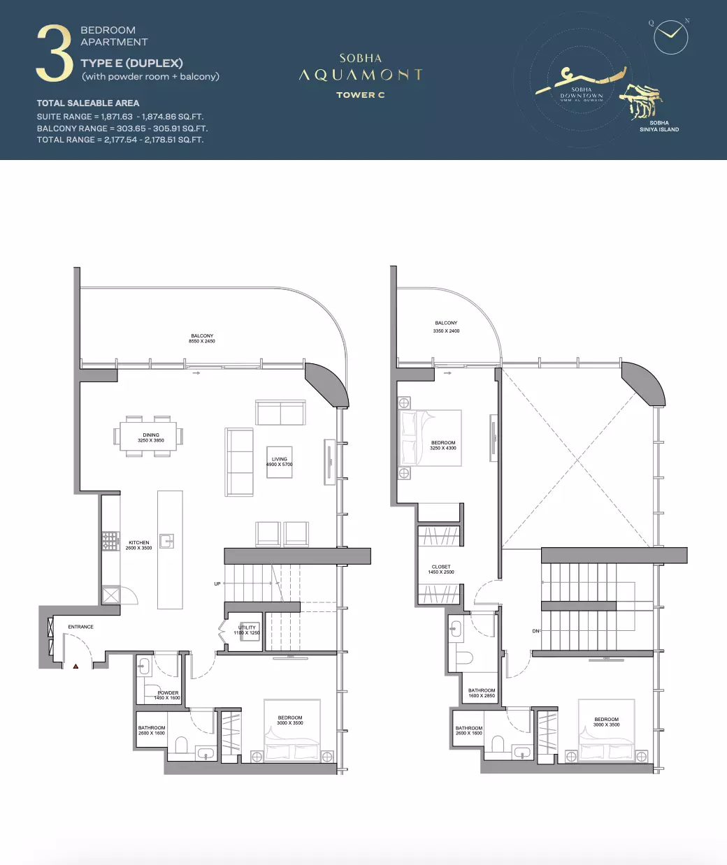 Sobha Aquamont Type E-Tower C, 3 beds