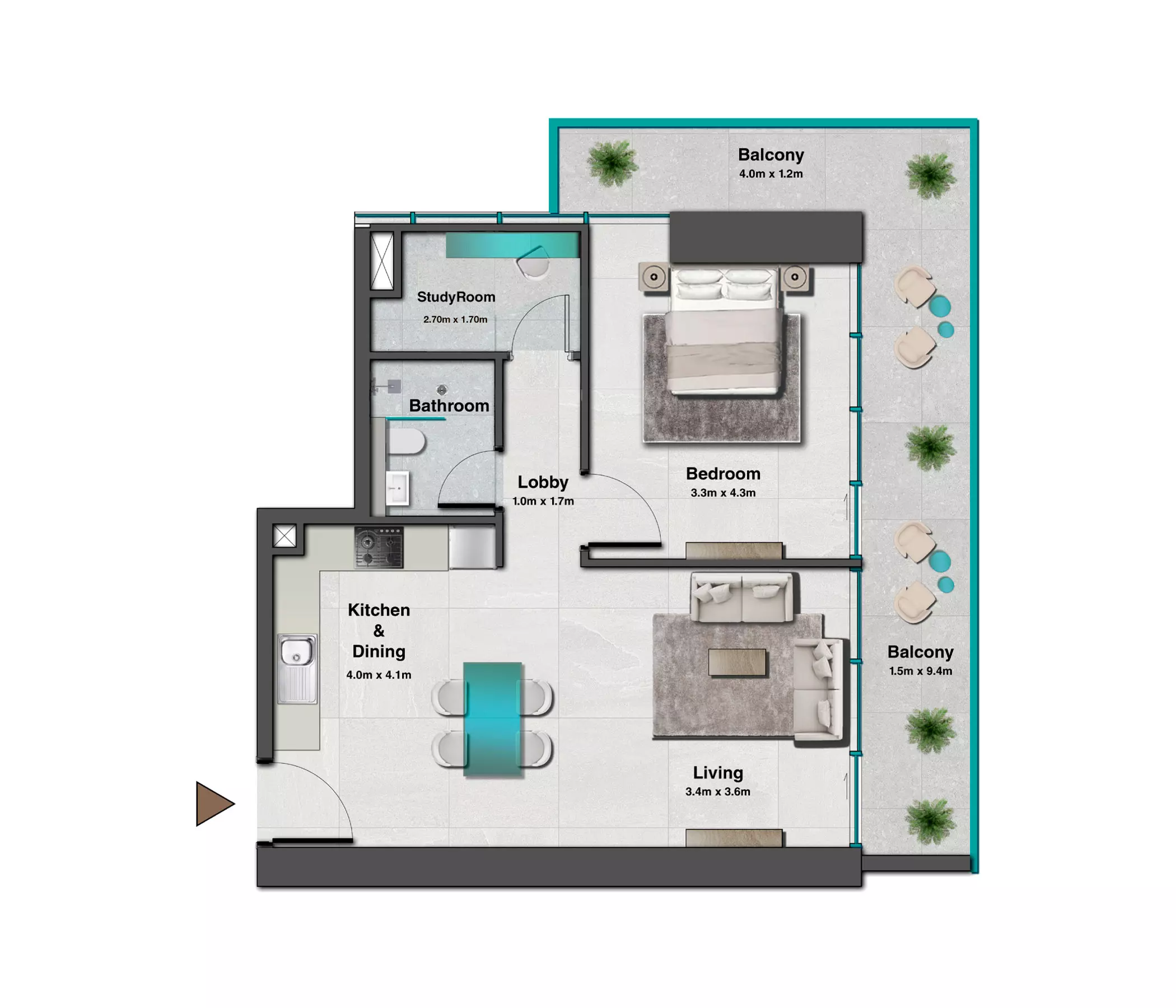 Skyhills Iii By Hre — 1BR floor plan
