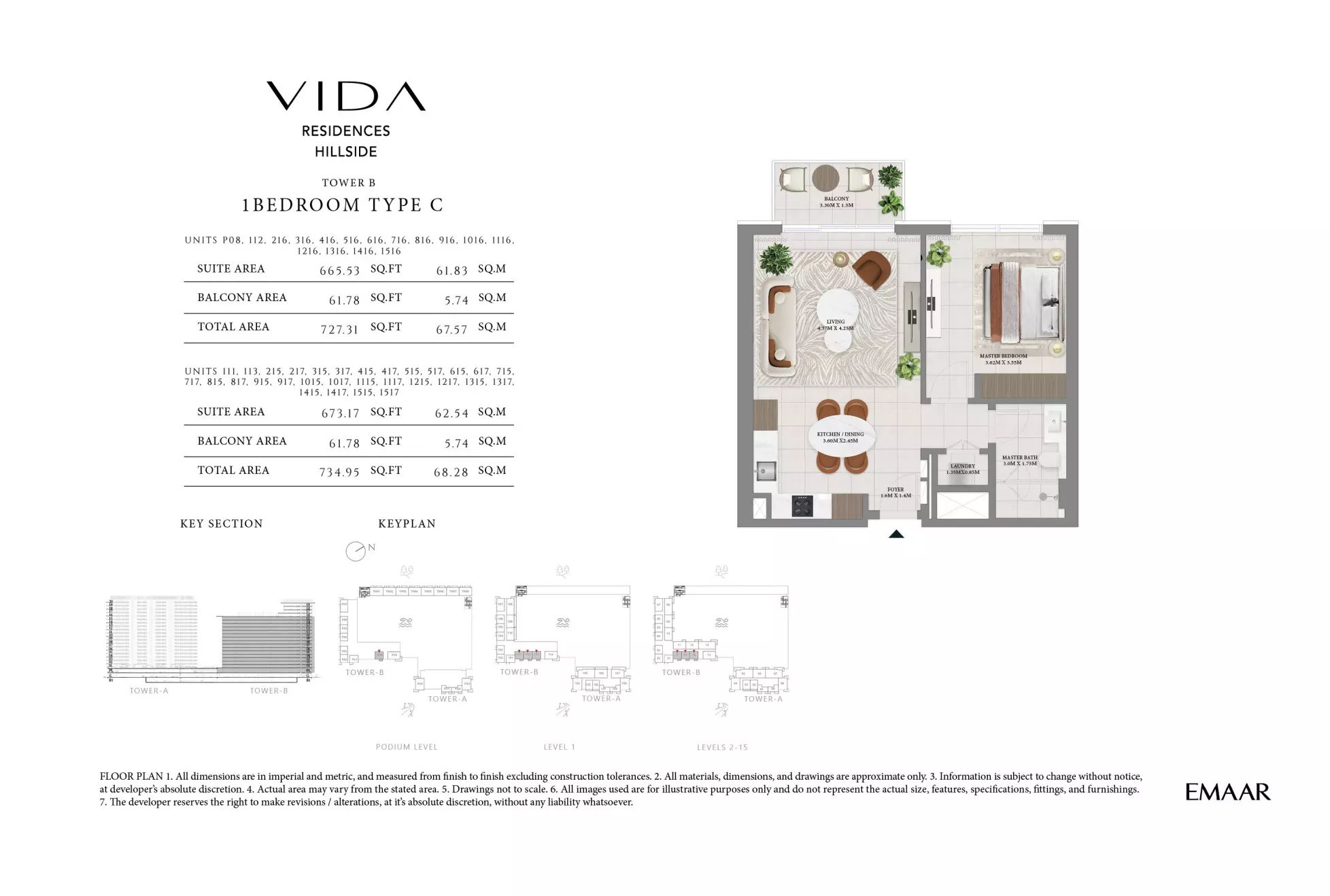 Vida Residences Hillside Type B-7-715-Tower A, 1 bed