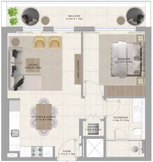 Greenside Residence — 1BR floor plan