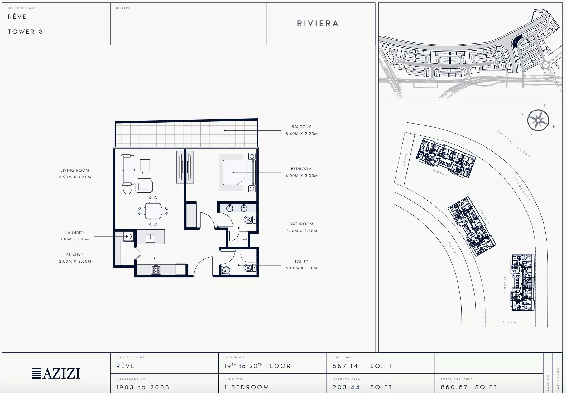 Azizi Riviera Reve Type 1903-Tower 3, 1 bed