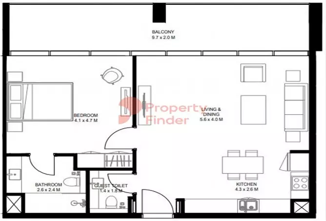 Nesba 1 By Arada — 1BR floor plan