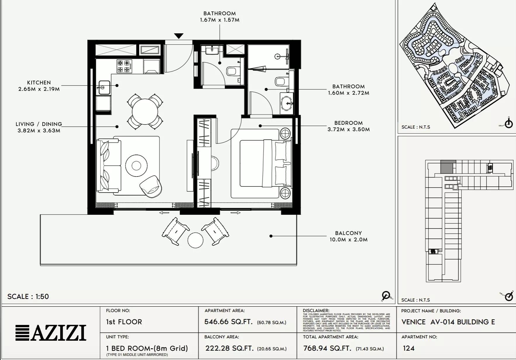 Azizi Venice 14 Type 124-Building E, 1 bed