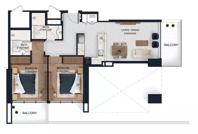 Alfal Residences — 2BR floor plan
