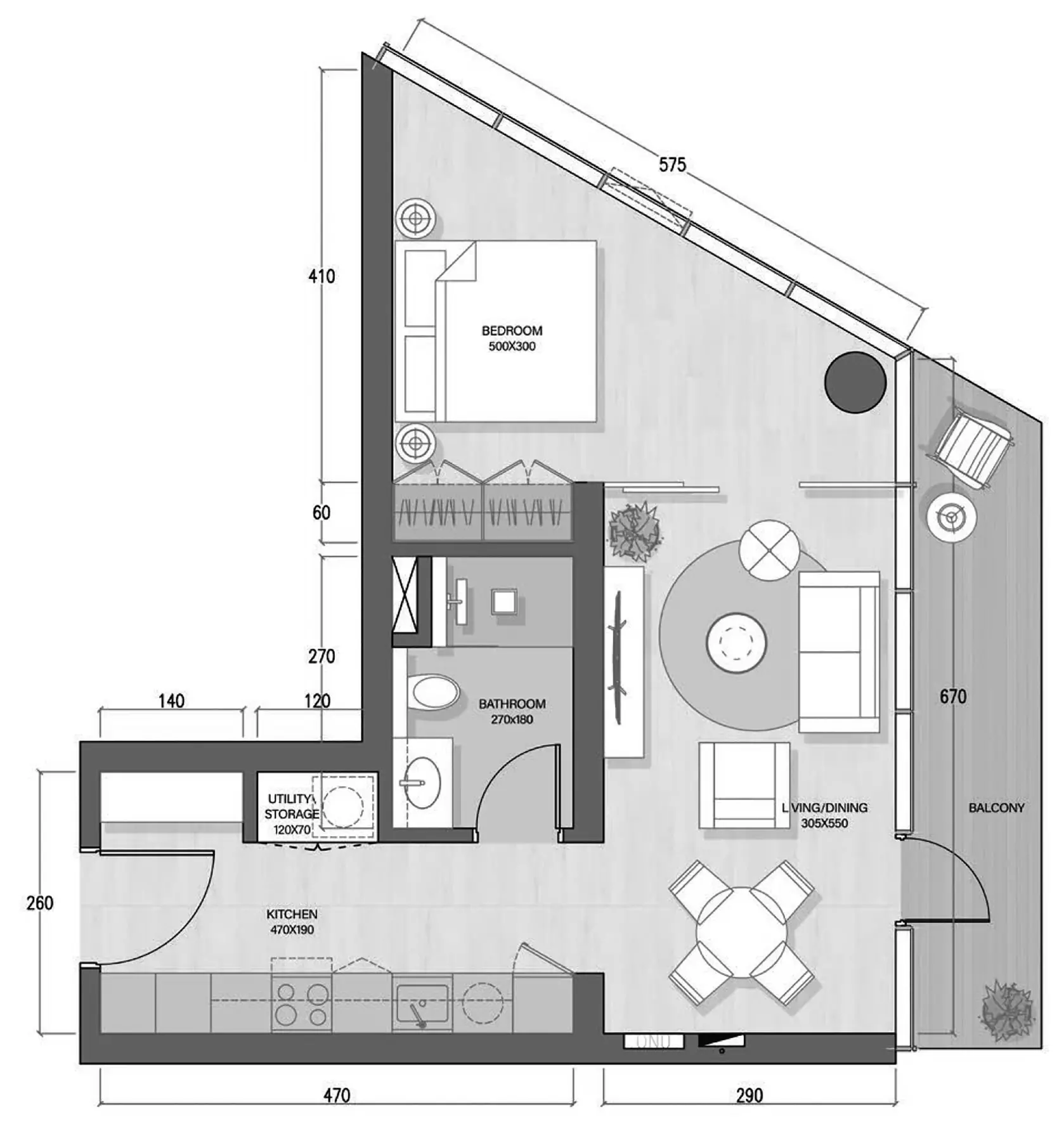 Quattro Del Mar — 1BR floor plan