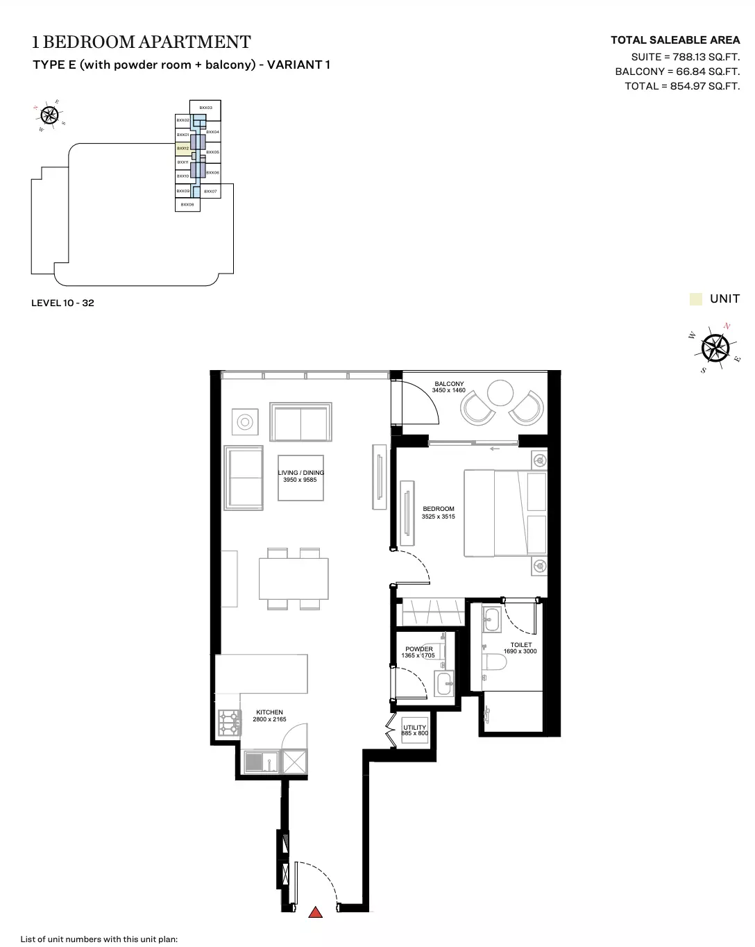 Sobha Creek Vistas Heights Type E (With Powder Room + Balcony) - Variant 1, 1 bed