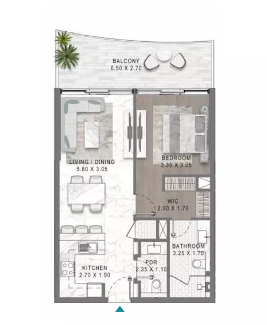 Lagoons Views Phase 2 By Damac Tower 11C, 11D, 12C & 12D Type 23, 1 bed