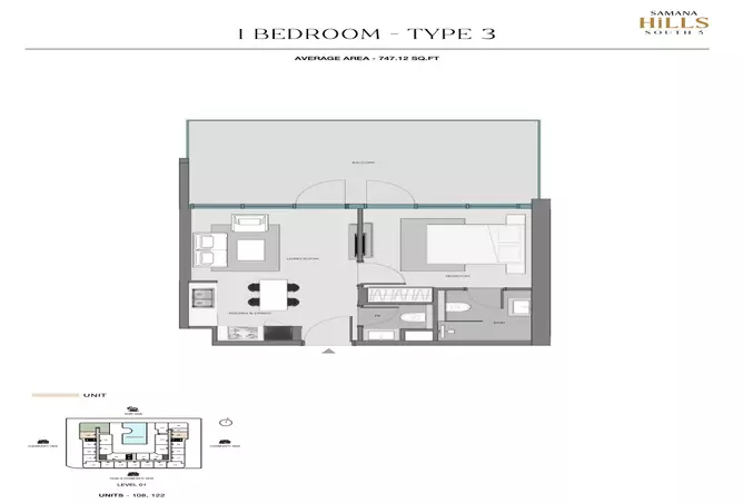 Samana Hills South 3 — 1BR floor plan