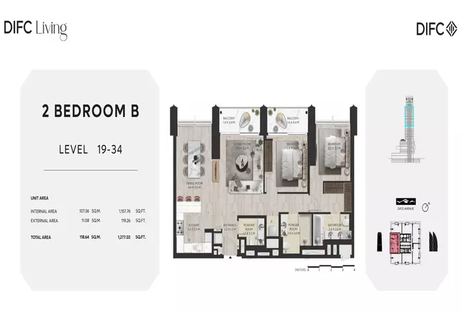 Difc Living — 2BR floor plan