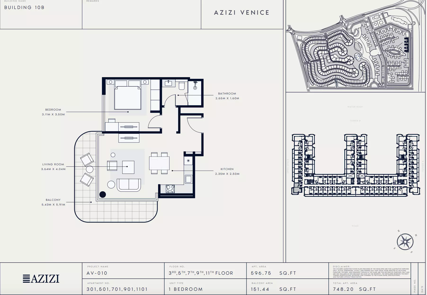 Azizi Venice 10 Type 301-Building B, 1 bed