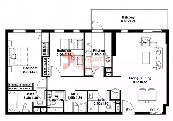 Midtown Noor Type-B Level-1 Building 7, 2 beds