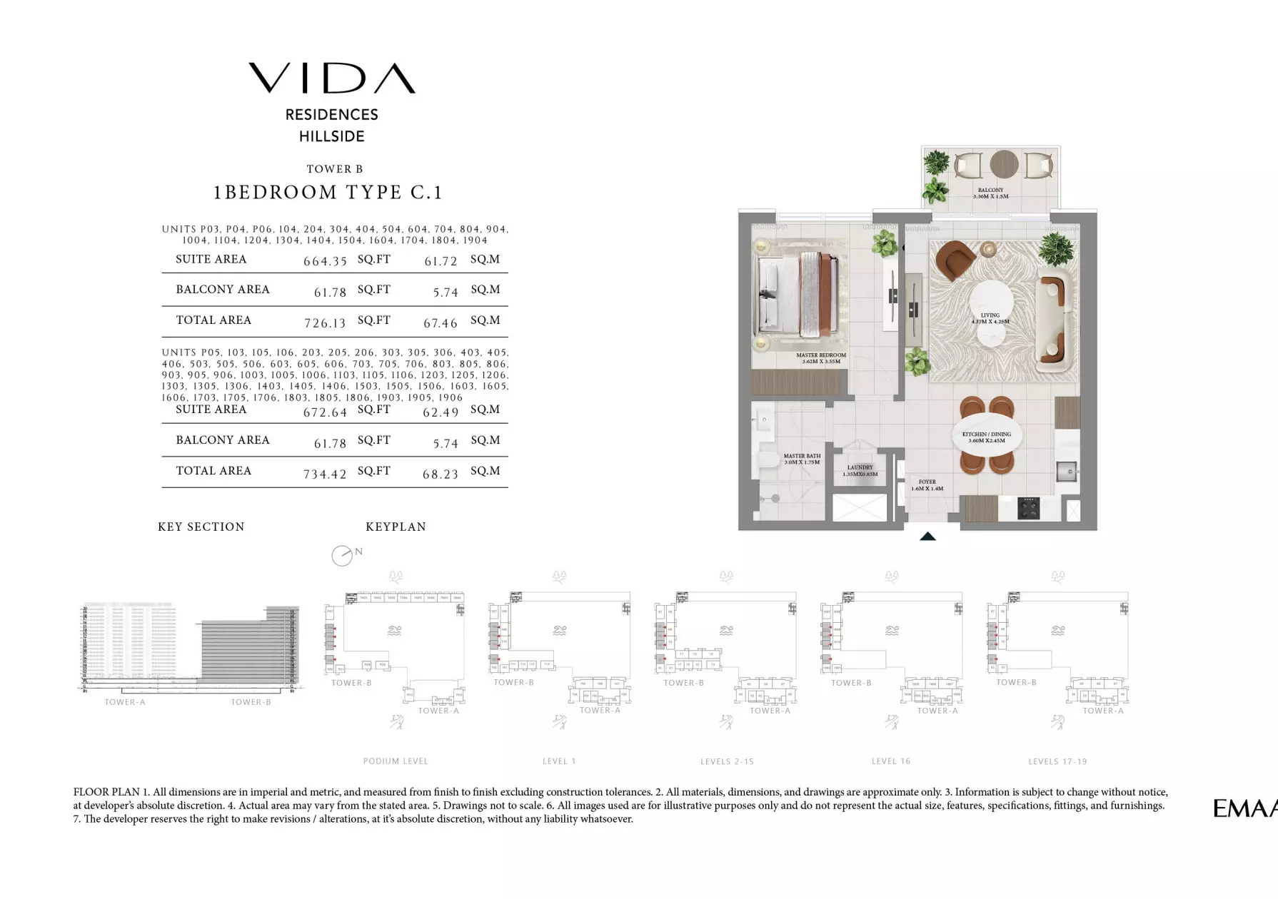 Vida Residences Hillside Type B-4-405-Tower A, 1 bed