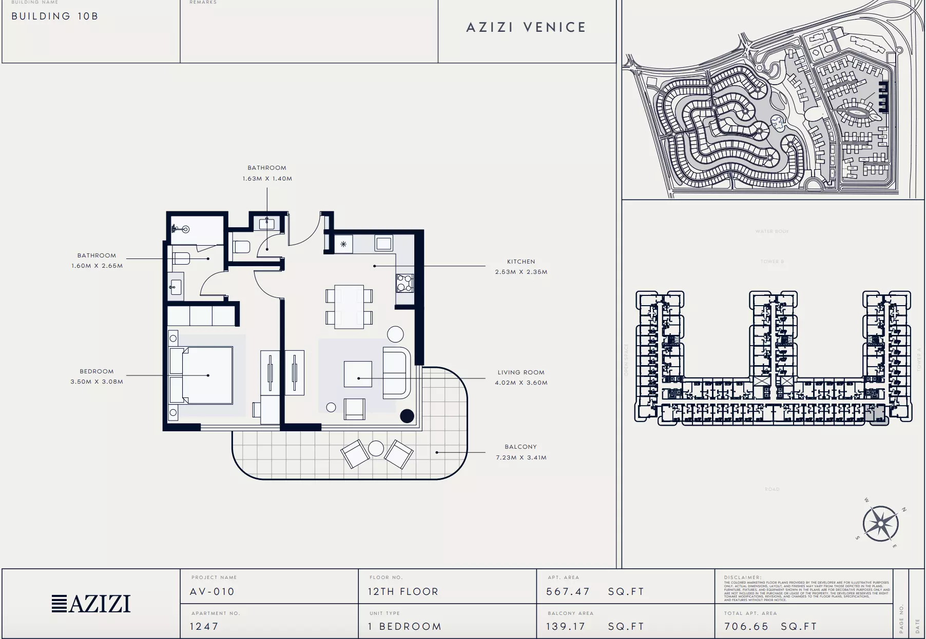 Azizi Venice 10 Type 1247-Building B, 1 bed